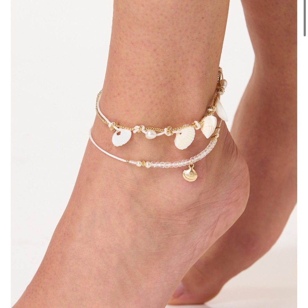 Gold and White Shell Anklet Set